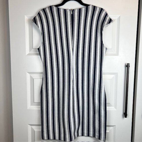 Theory Navy White Striped Sheath Dress Size Large - Picture 3 of 8